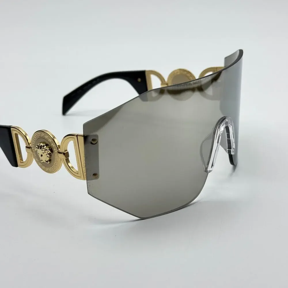 Versace Sunglasses 0VE2258 10026G Grey Silver Wrap Shield Lens Oversized New